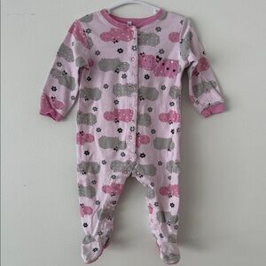 Pink Hippo Print Footed One-Piece Pajama - Unknown Brand